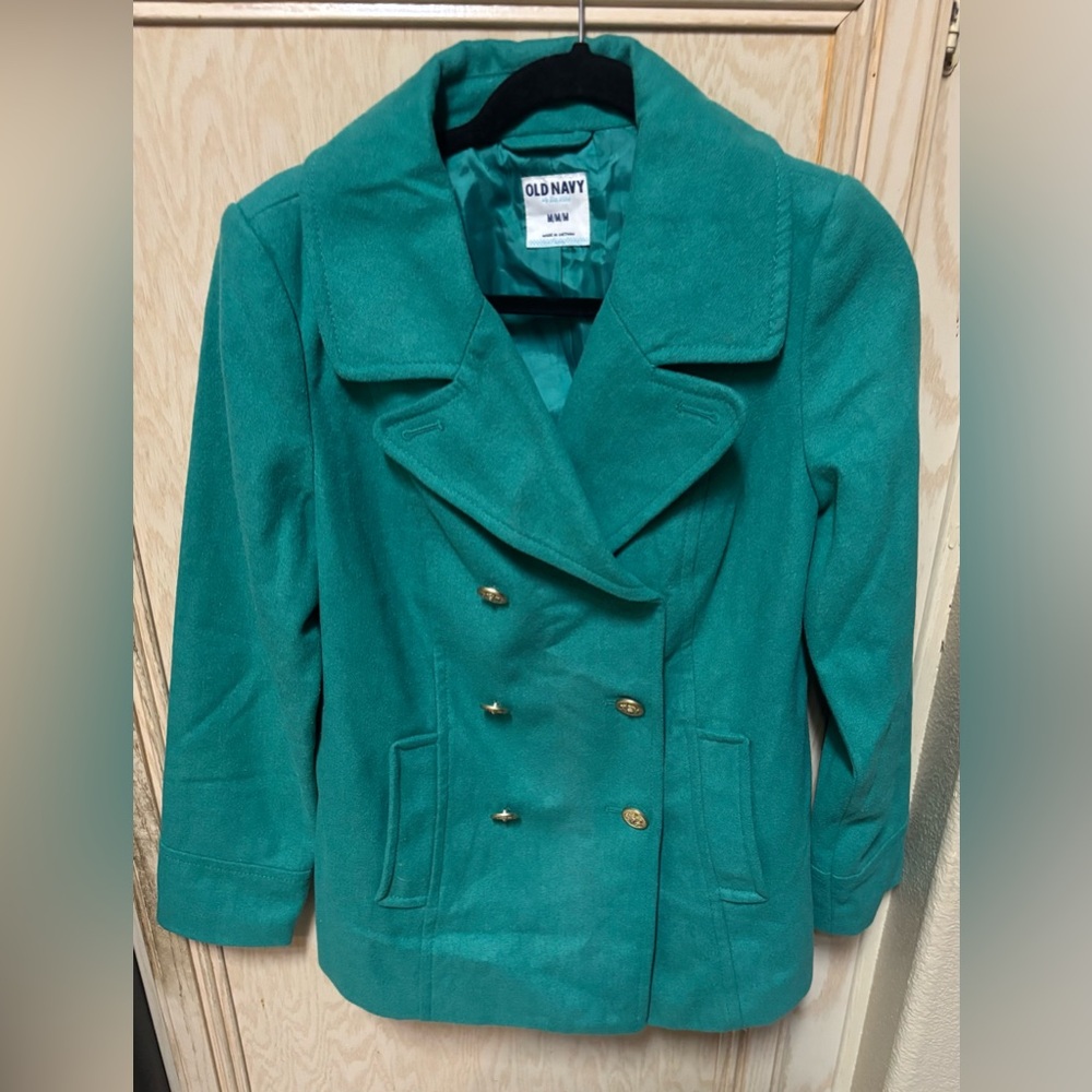 Old Navy Women’s Double‎ Breasted Wool Blend Pea Coat Green Teal Size Medium